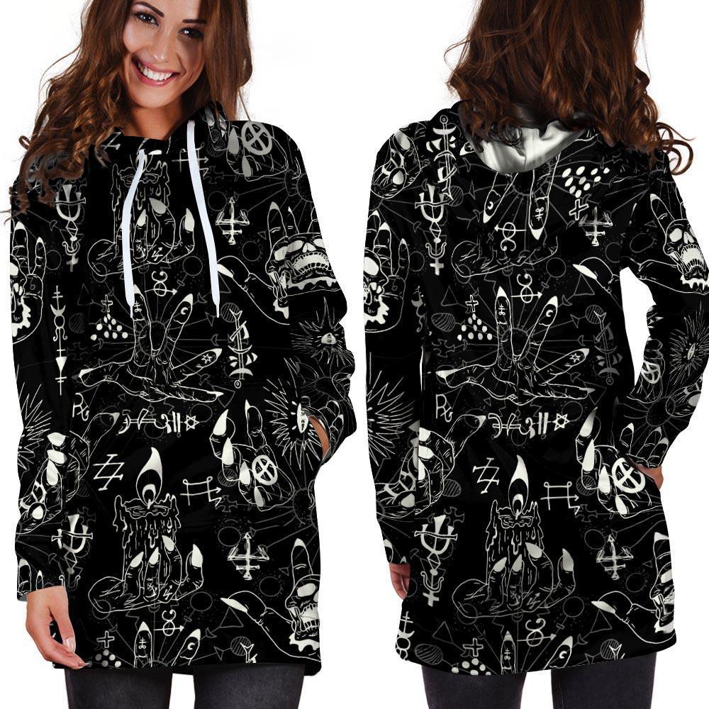 Satanic Gothic Witch Hoodie Dress-grizzshop