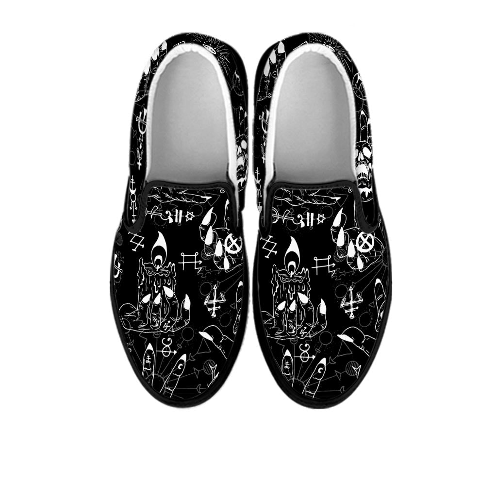 Satanic Gothic Witch Women's Slip On Sneakers-grizzshop