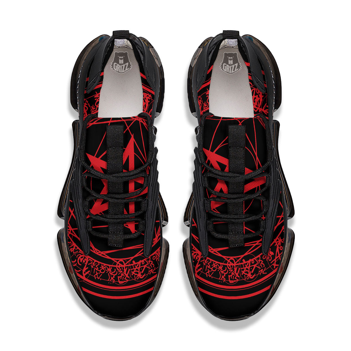 Satanic Pentagram Red And Black Print Black Gym Shoes-grizzshop