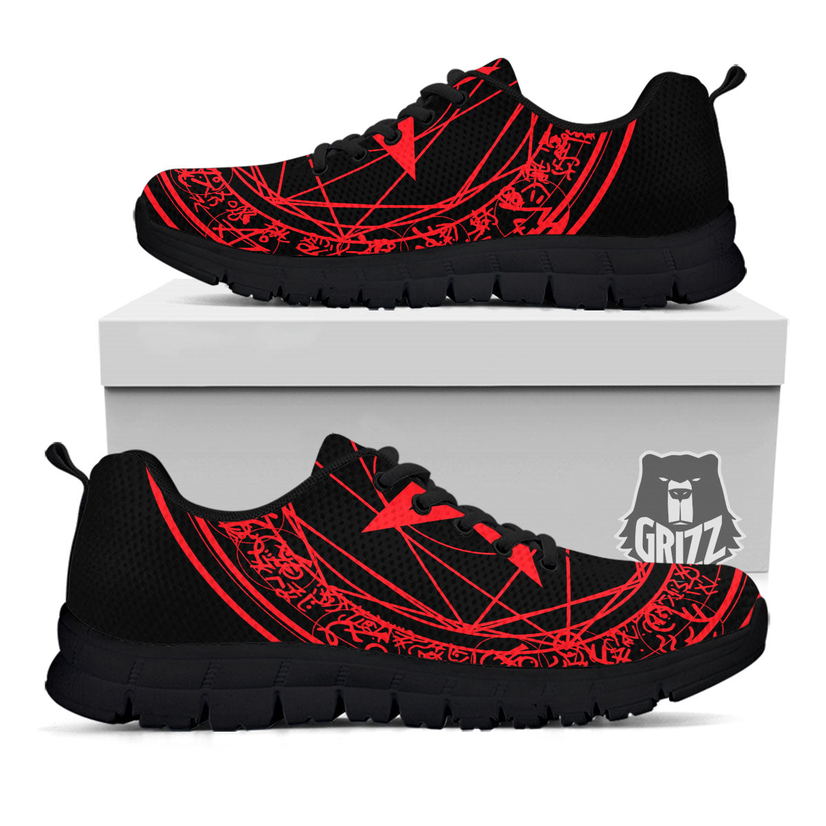 Satanic Pentagram Red And Black Print Black Sneaker-grizzshop