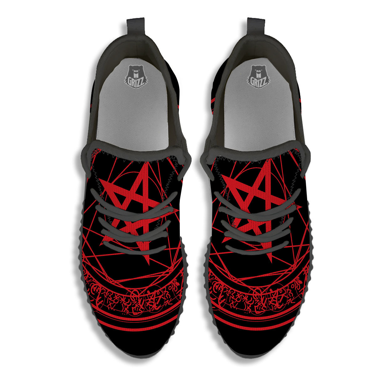Satanic Pentagram Red And Black Print Black Walking Shoes-grizzshop