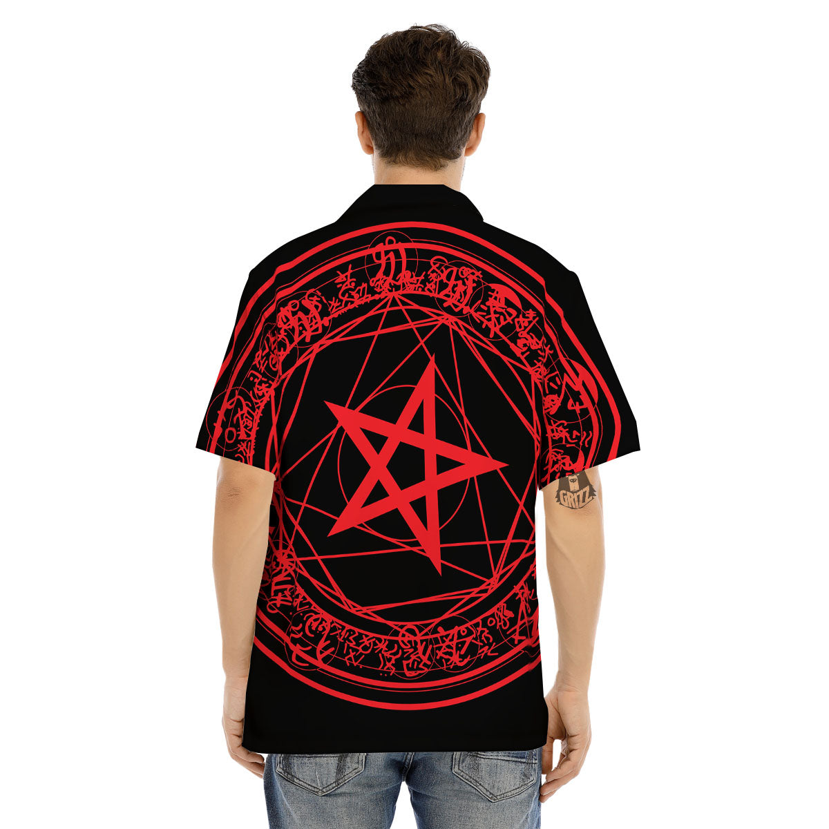 Satanic Pentagram Red And Black Print Men's Hawaiian Shirt-grizzshop