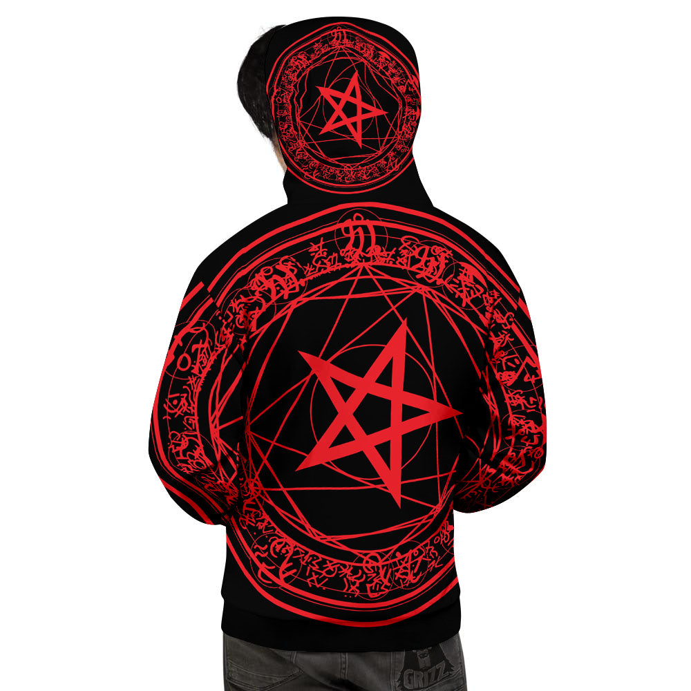 Satanic Pentagram Red And Black Print Men's Hoodie-grizzshop