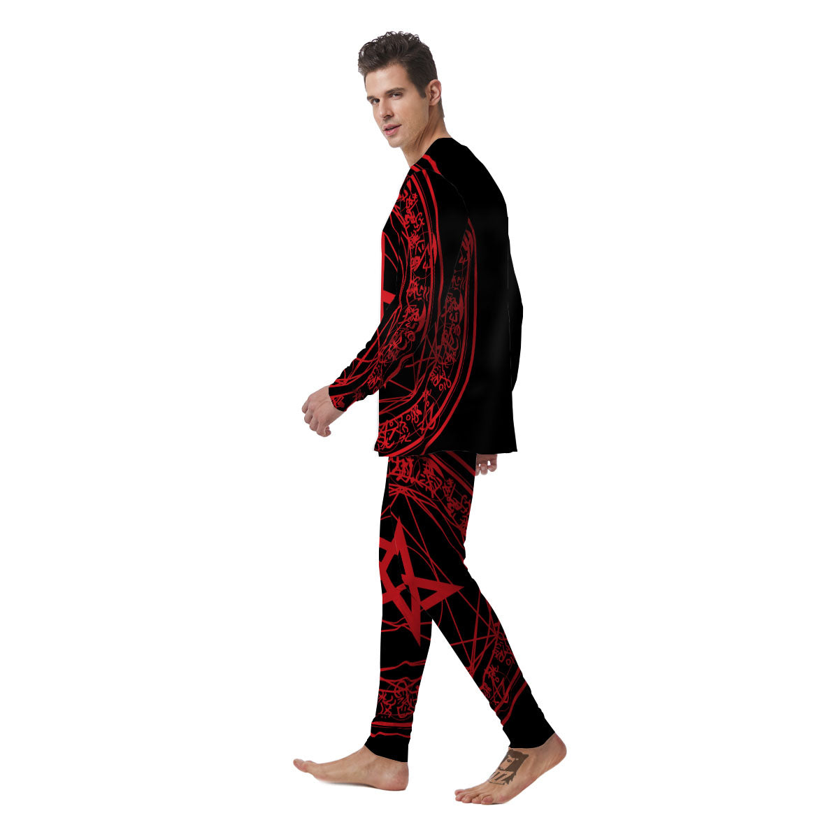Satanic Pentagram Red And Black Print Men's Pajamas-grizzshop