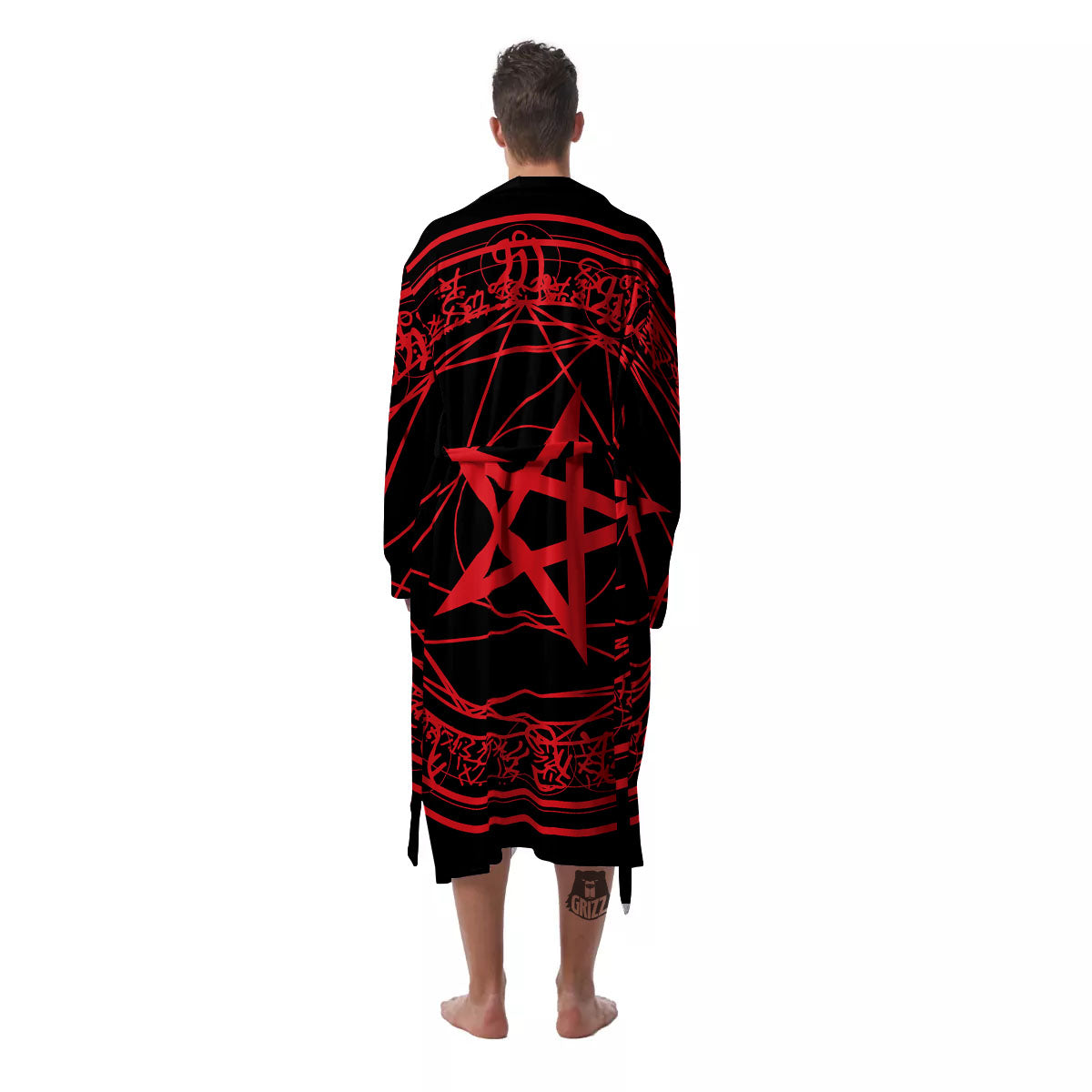 Satanic Pentagram Red And Black Print Men's Robe-grizzshop