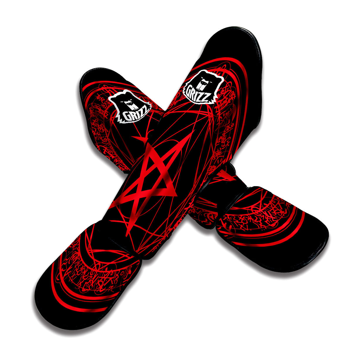Satanic Pentagram Red And Black Print Muay Thai Shin Guards-grizzshop