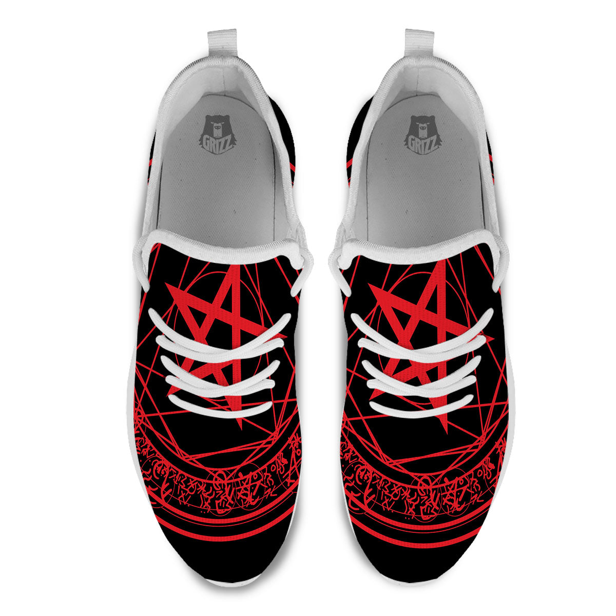 Satanic Pentagram Red And Black Print White Athletic Shoes-grizzshop