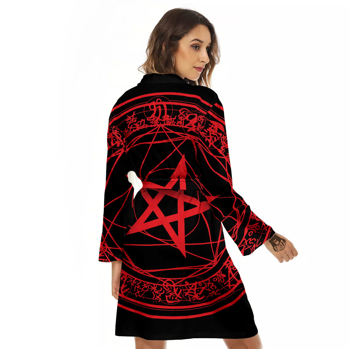 Satanic Pentagram Red And Black Print Women's Robe-grizzshop