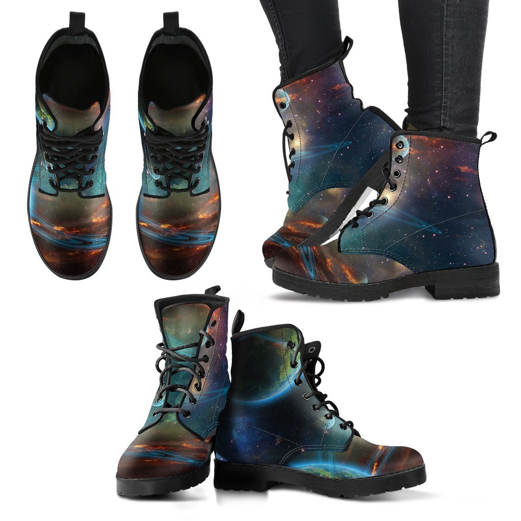 Satun Galaxy Space Print Men Women Leather Boots-grizzshop