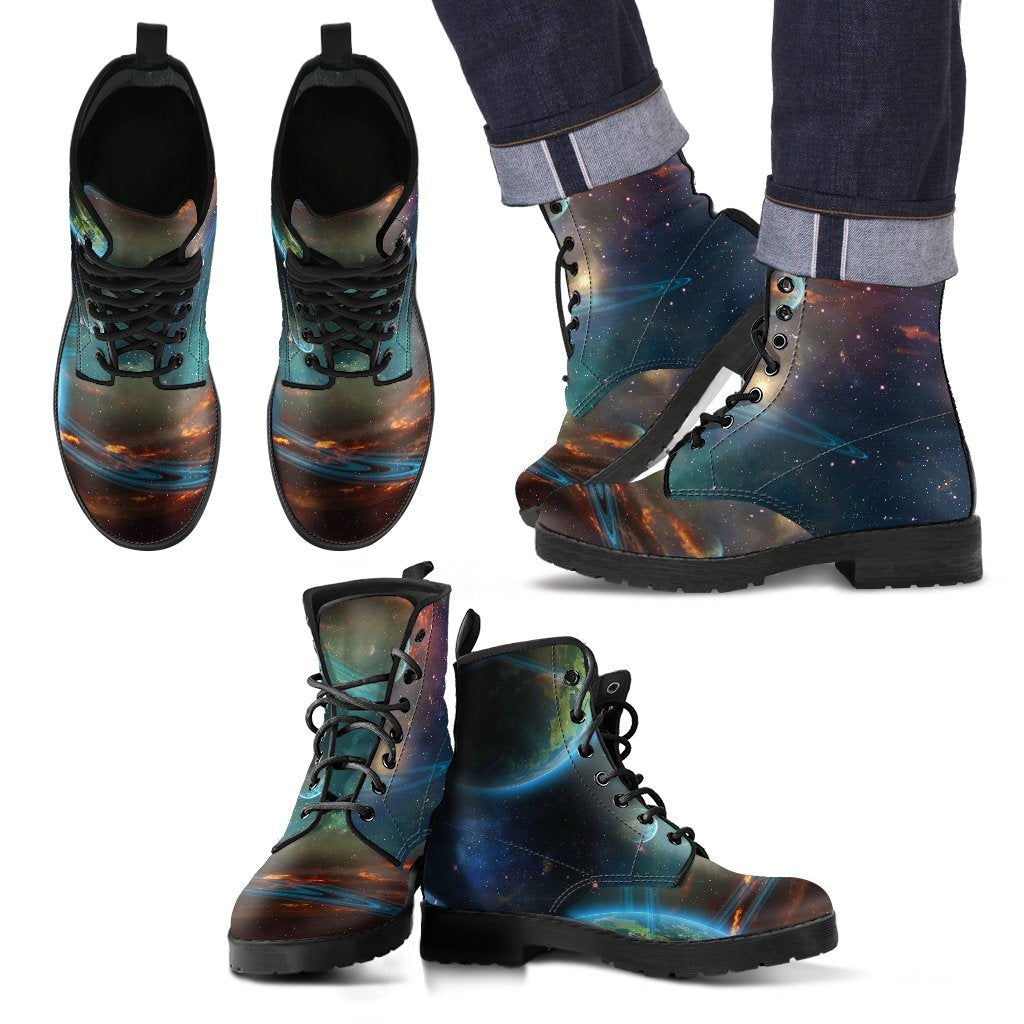 Satun Galaxy Space Print Men Women Leather Boots-grizzshop