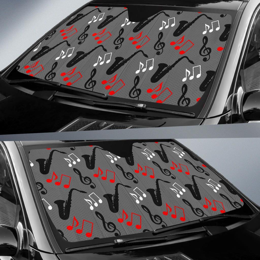 Saxophone Pattern Print Car Sun Shade-grizzshop