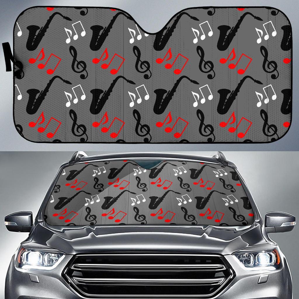 Saxophone Pattern Print Car Sun Shade-grizzshop