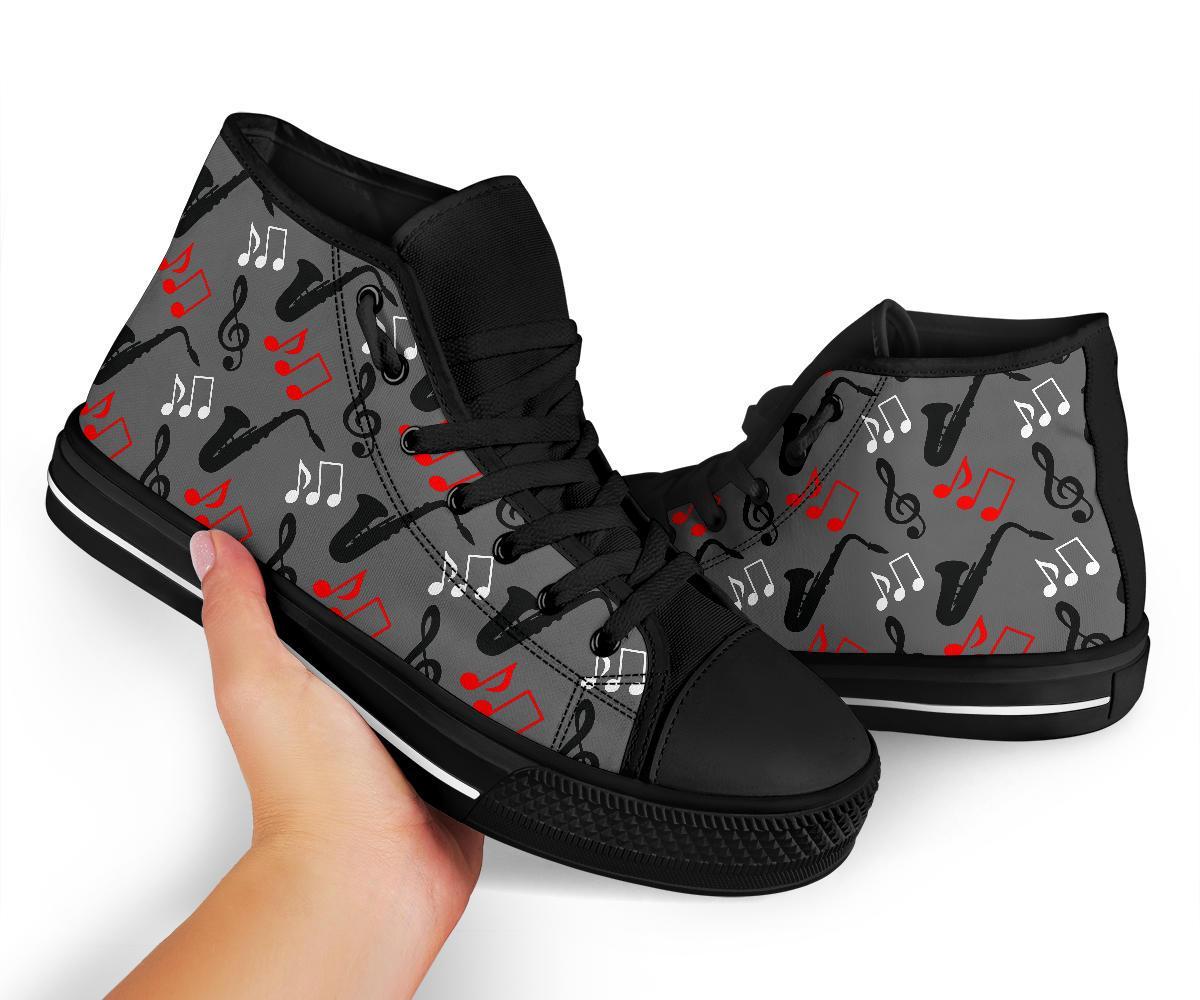 Saxophone Pattern Print Men Women's High Top Shoes-grizzshop