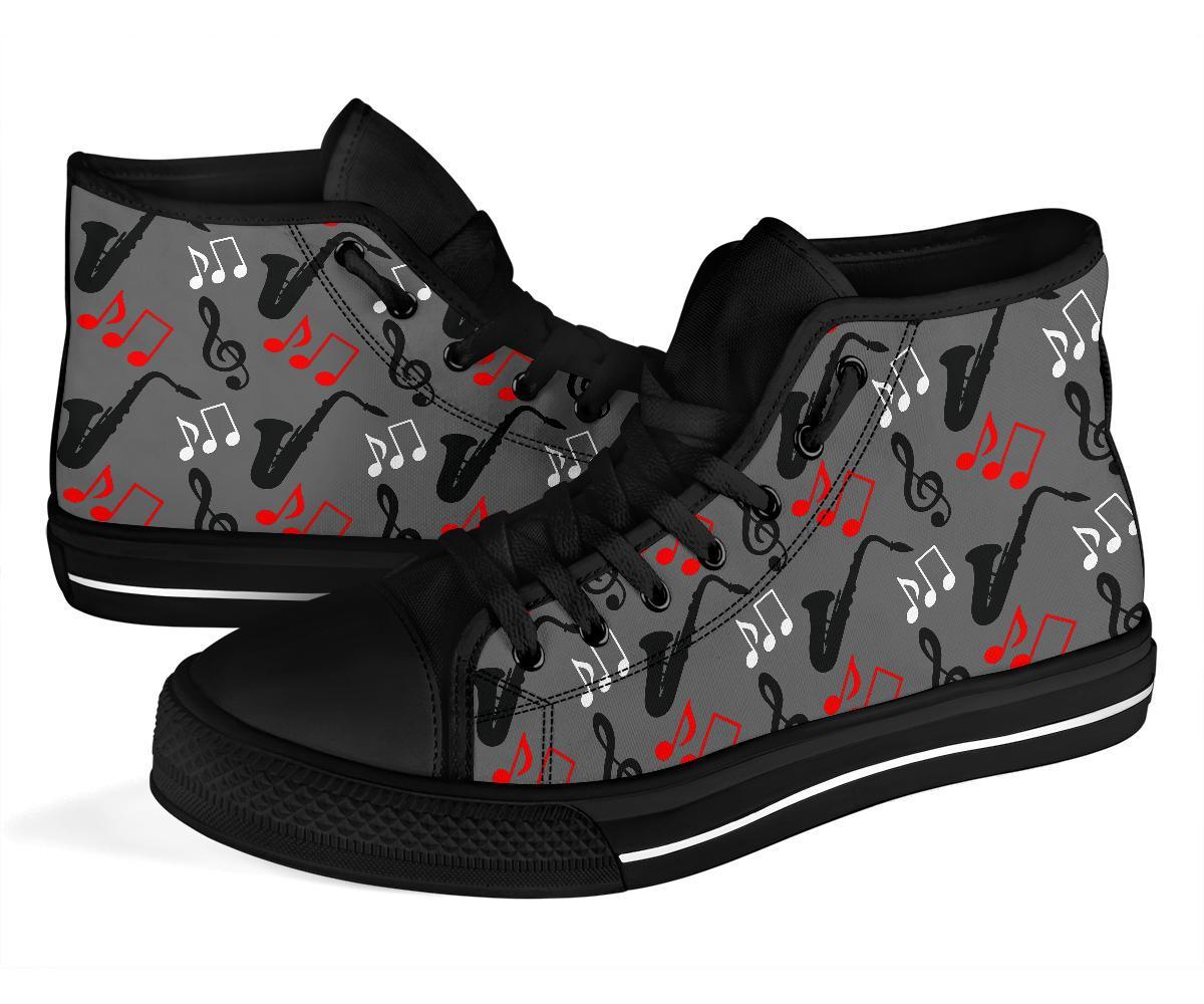 Saxophone Pattern Print Men Women's High Top Shoes-grizzshop