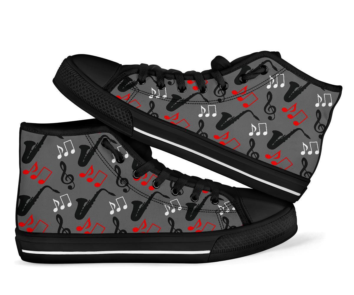 Saxophone Pattern Print Men Women's High Top Shoes-grizzshop