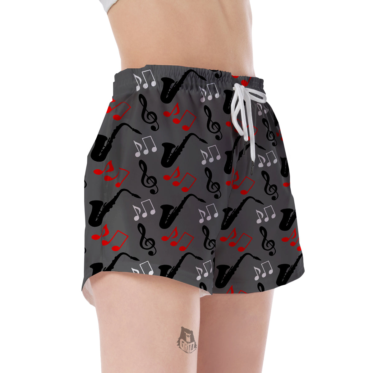 Saxophone Pattern Print Women's Shorts-grizzshop