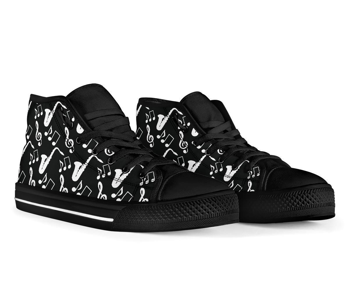 Saxophone Print Pattern Men Women's High Top Shoes-grizzshop