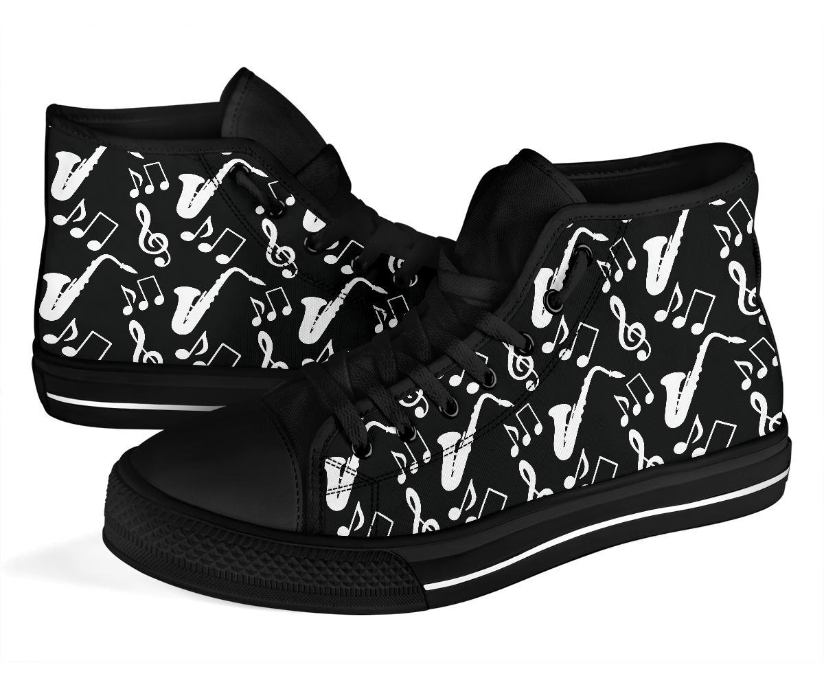 Saxophone Print Pattern Men Women's High Top Shoes-grizzshop