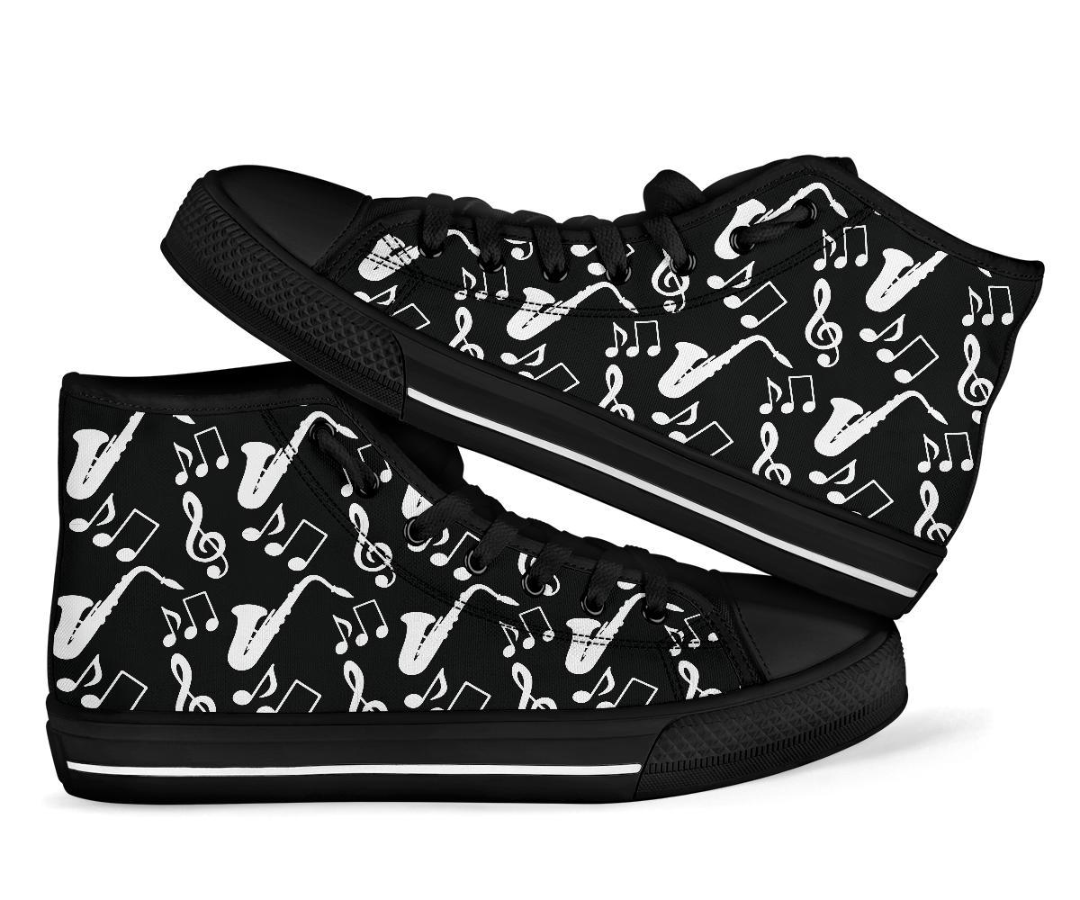 Saxophone Print Pattern Men Women's High Top Shoes-grizzshop