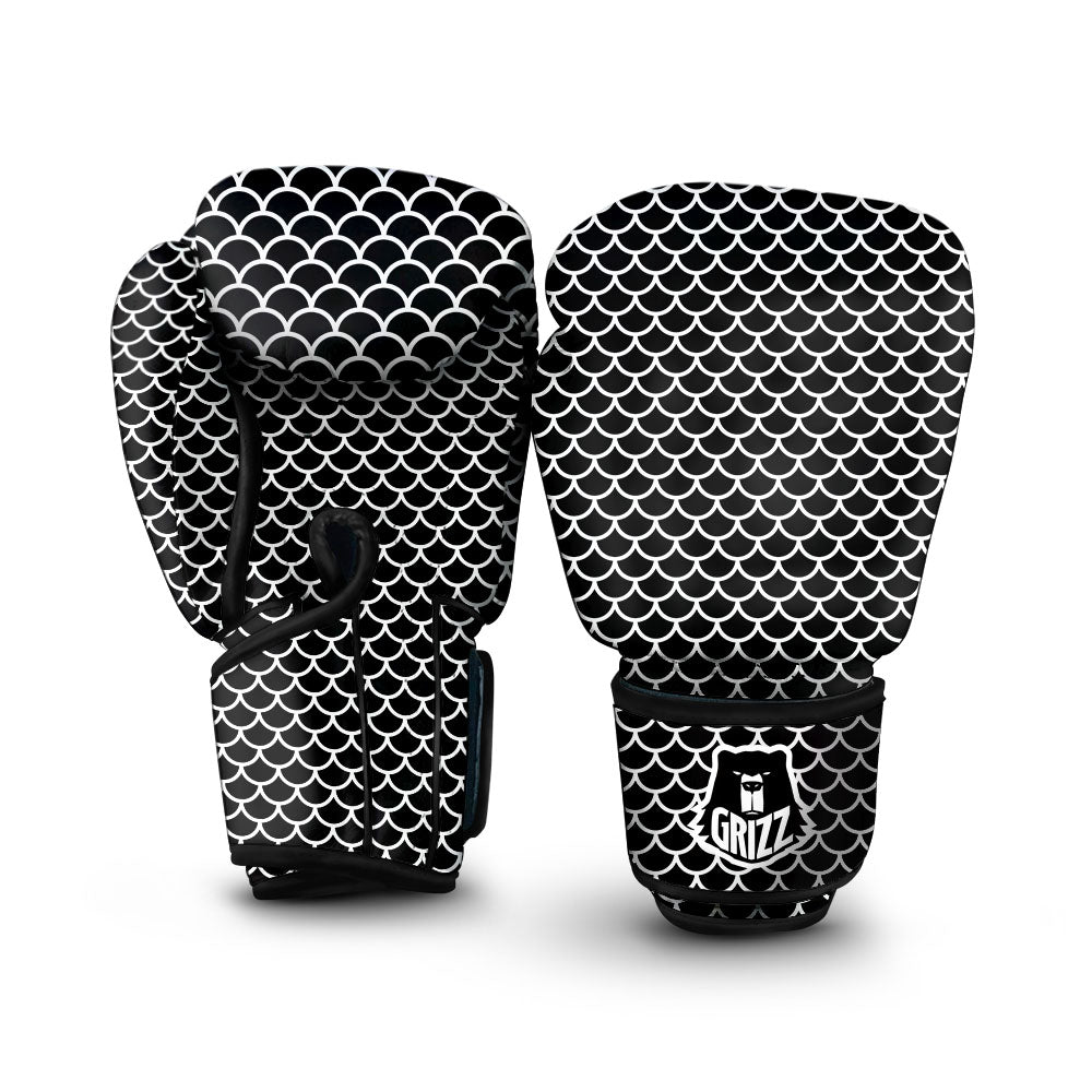 Scales Black Mermaid Print Pattern Boxing Gloves-grizzshop