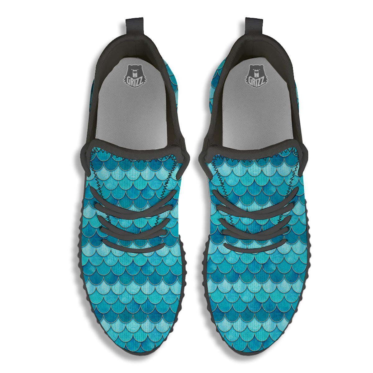 Scales Mermaid Blue Print Pattern Black Walking Shoes-grizzshop