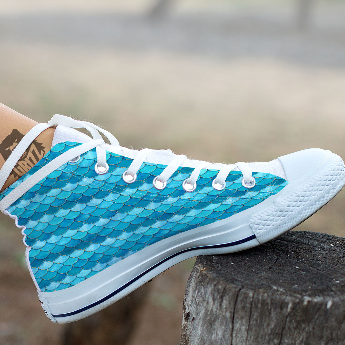 Scales Mermaid Blue Print Pattern White High Top Shoes-grizzshop