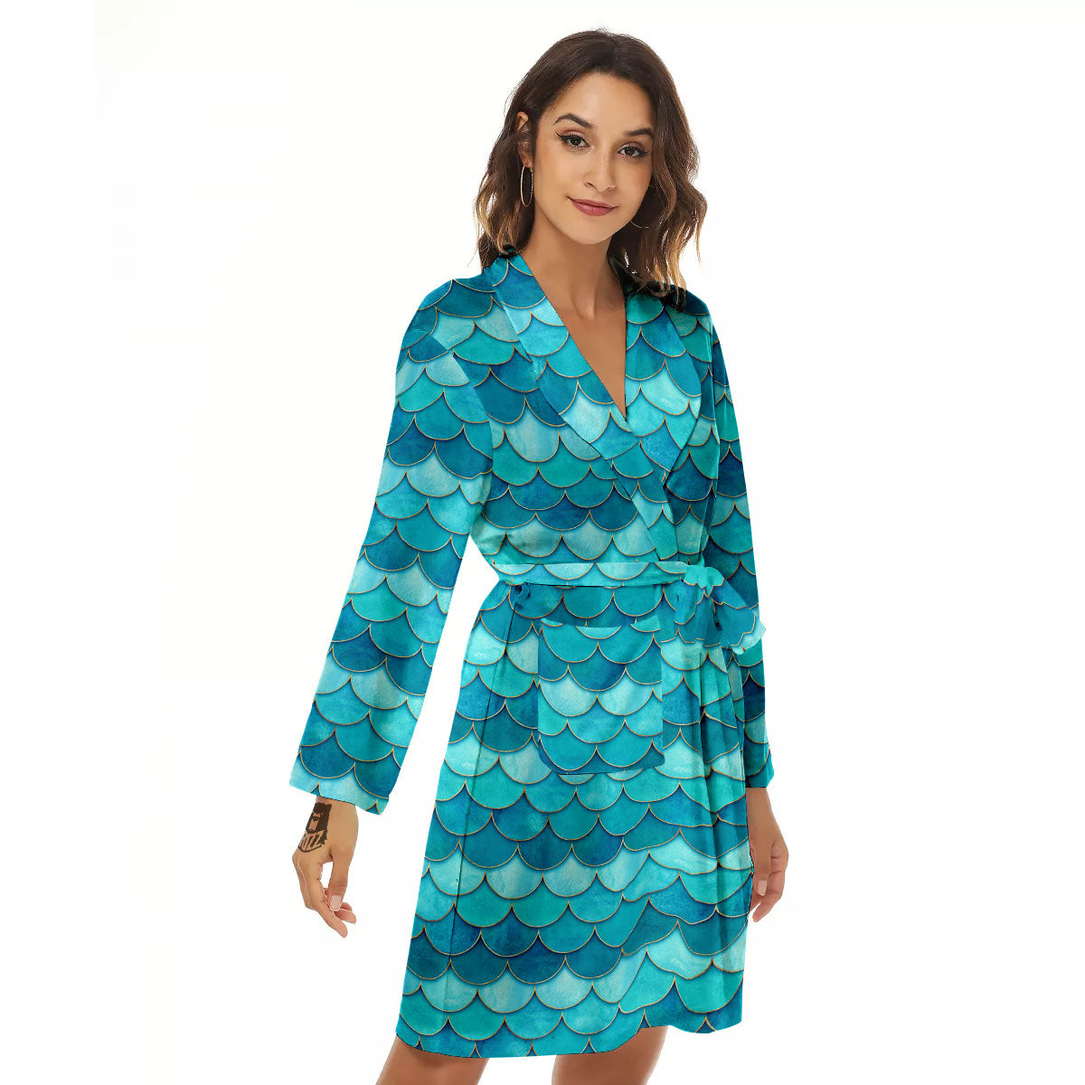 Scales Mermaid Blue Print Pattern Women's Robe-grizzshop
