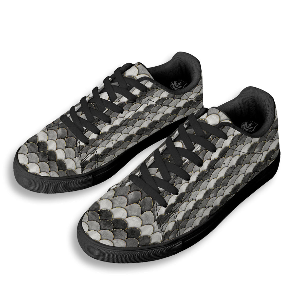 Scales Mermaid Print Pattern Black Low Top Sneakers-grizzshop