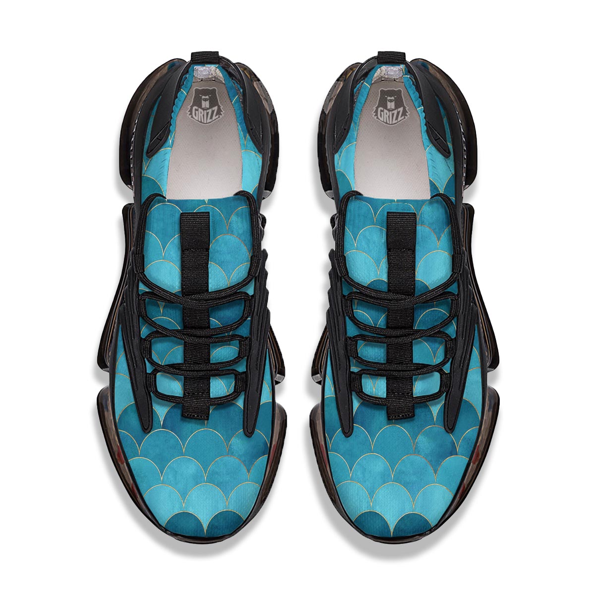 Scales Teal Mermaid Print Pattern Black Gym Shoes-grizzshop