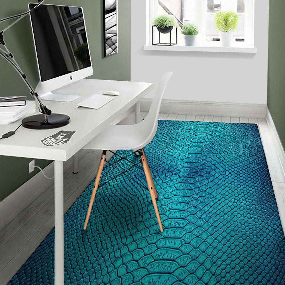 Scales Turquoise Snake Print Pattern Floor Mat-grizzshop