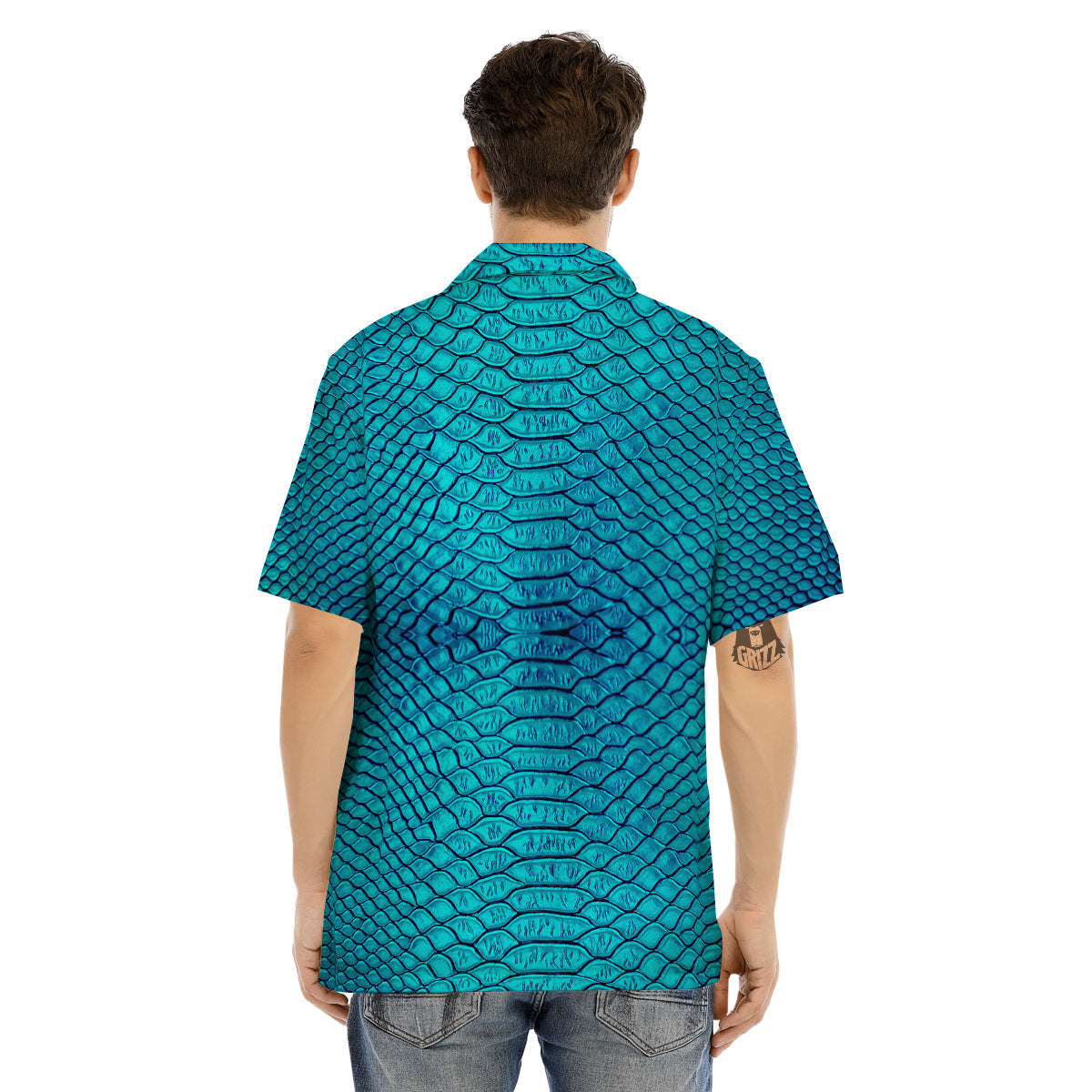 Scales Turquoise Snake Print Pattern Men's Hawaiian Shirt-grizzshop