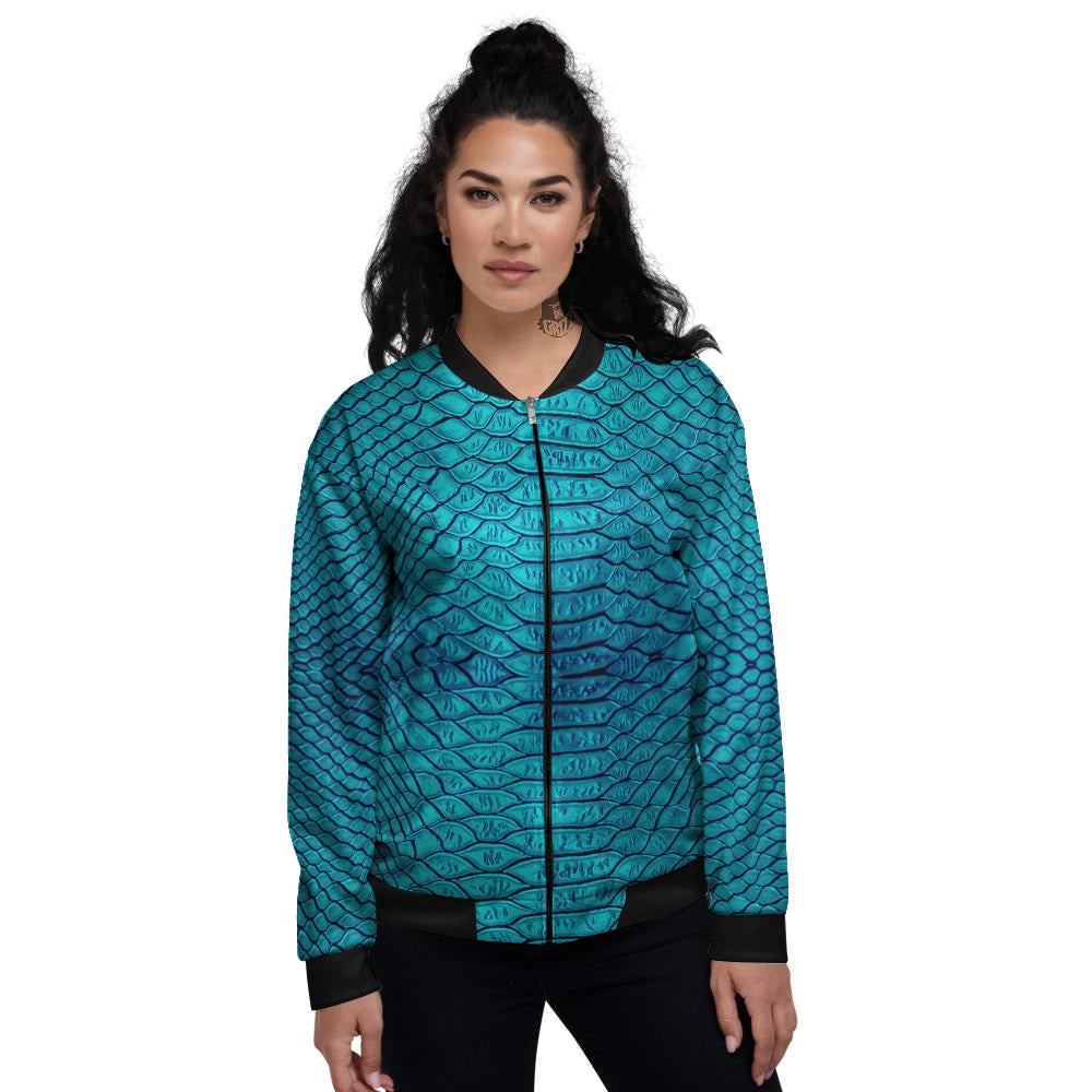 Scales Turquoise Snake Print Pattern Women's Bomber Jacket-grizzshop