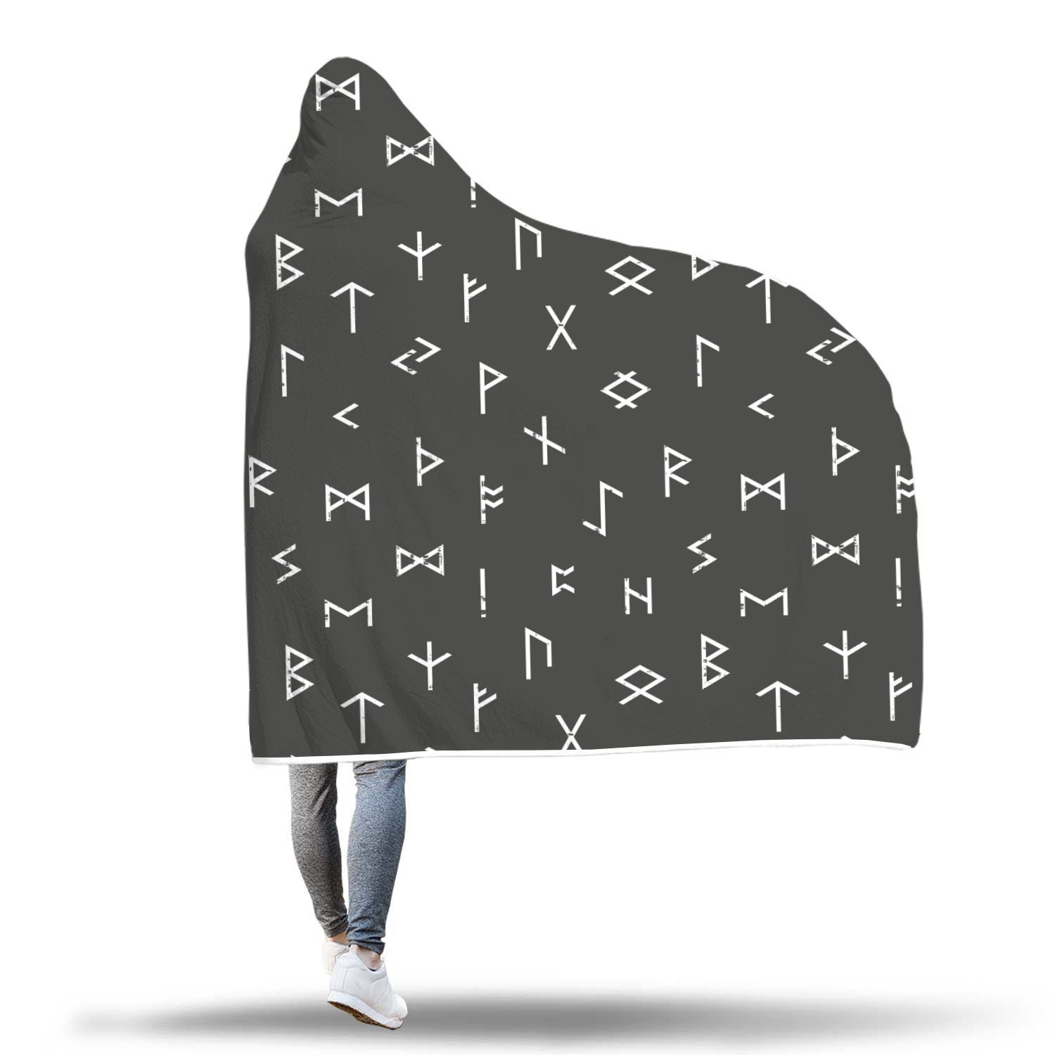 Scandinavian Viking Futhark Norse Runes Pattern Print Hooded Blanket-grizzshop