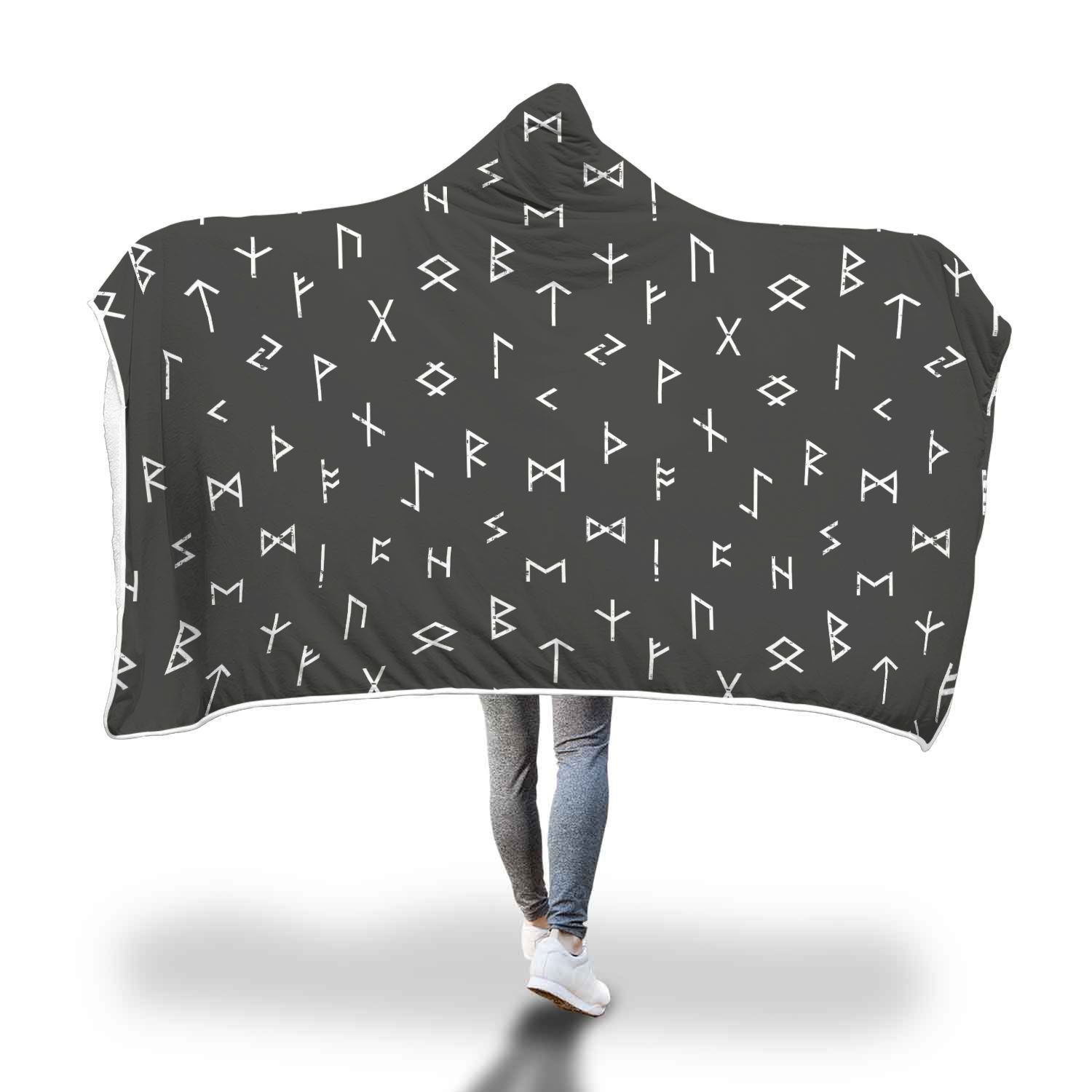 Scandinavian Viking Futhark Norse Runes Pattern Print Hooded Blanket-grizzshop