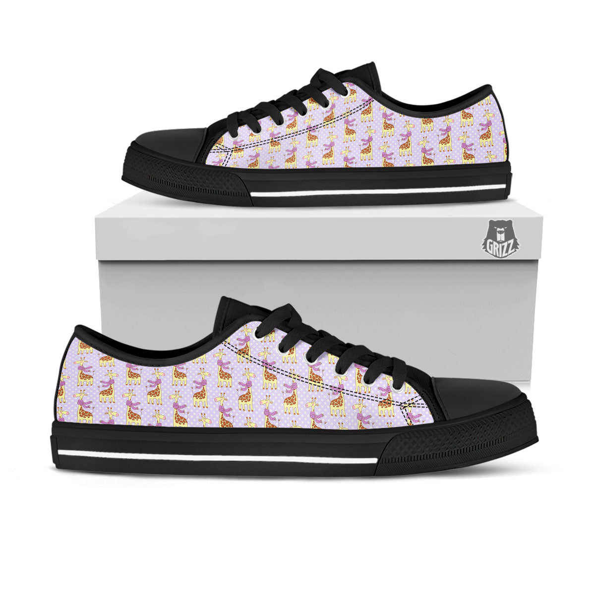 Scarf With Giraffe Print Pattern Black Low Top Shoes-grizzshop