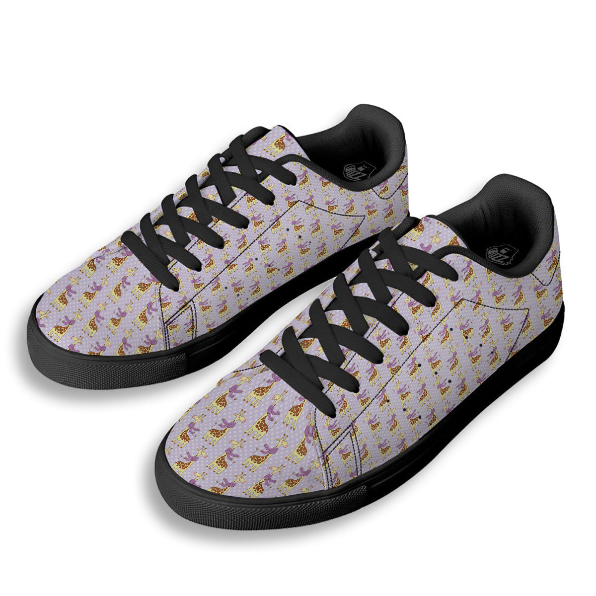 Scarf With Giraffe Print Pattern Black Low Top Sneakers-grizzshop
