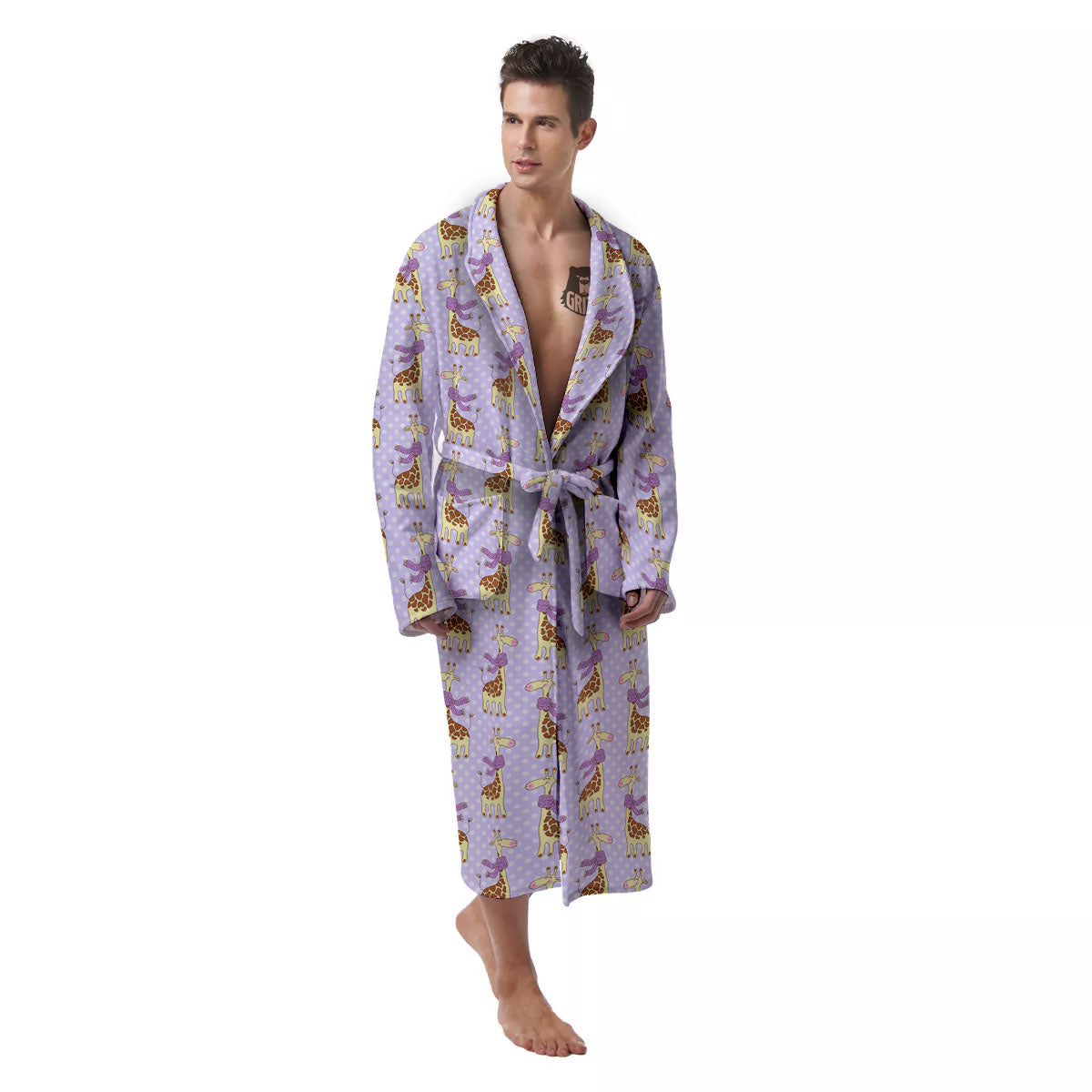 Scarf With Giraffe Print Pattern Men's Robe-grizzshop