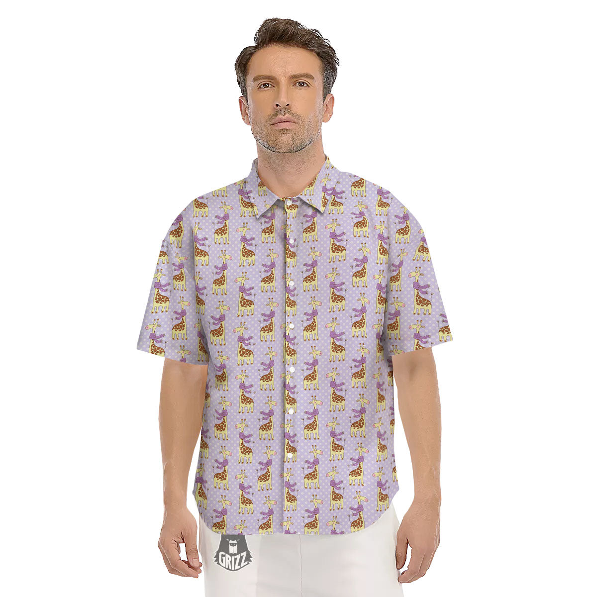 Scarf With Giraffe Print Pattern Men's Short Sleeve Shirts-grizzshop