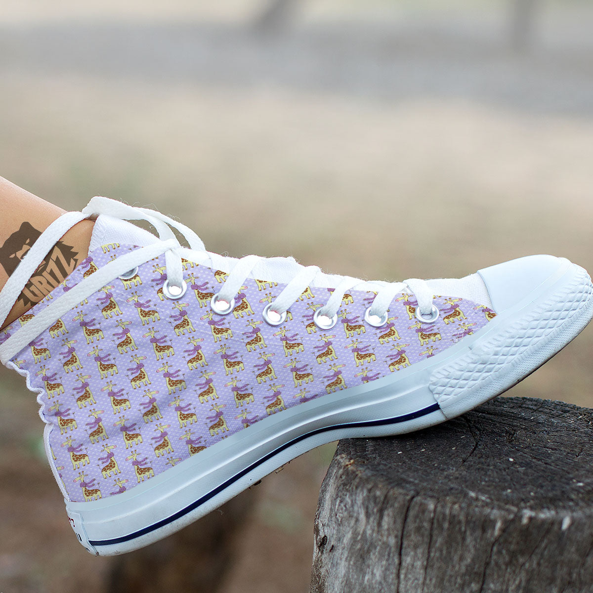 Scarf With Giraffe Print Pattern White High Top Shoes-grizzshop