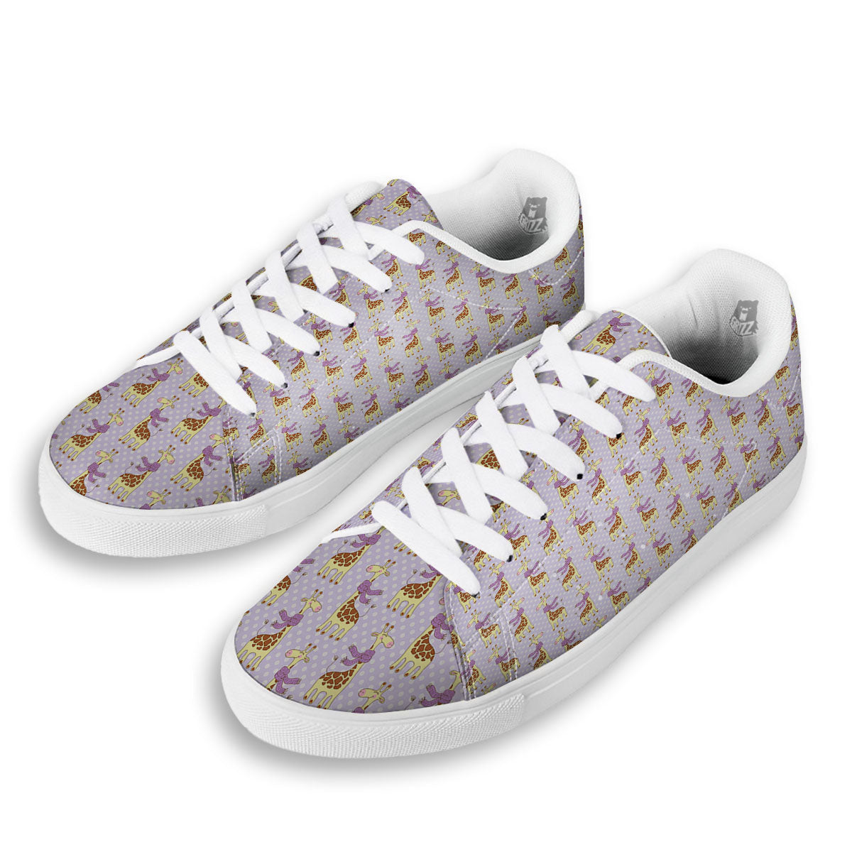Scarf With Giraffe Print Pattern White Low Top Sneakers-grizzshop