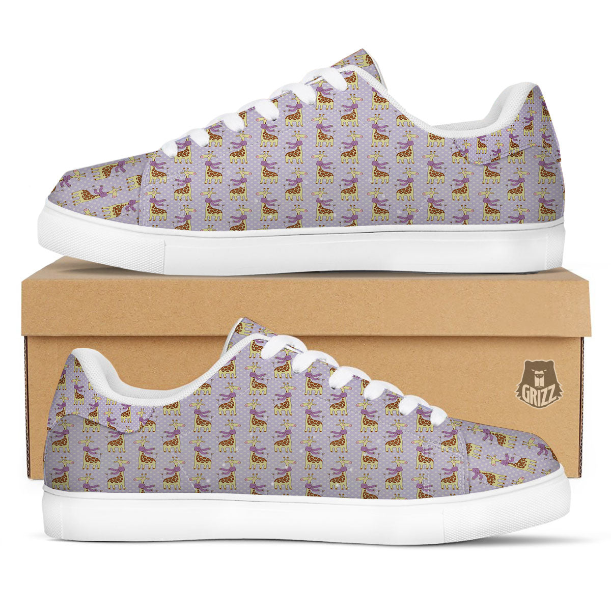Scarf With Giraffe Print Pattern White Low Top Sneakers-grizzshop