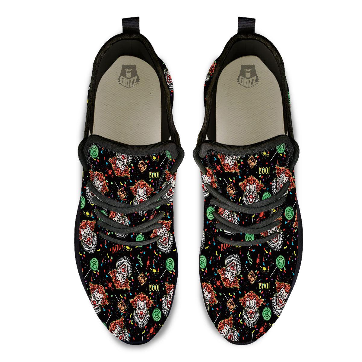Scary Clown Halloween Print Pattern Black Athletic Shoes-grizzshop