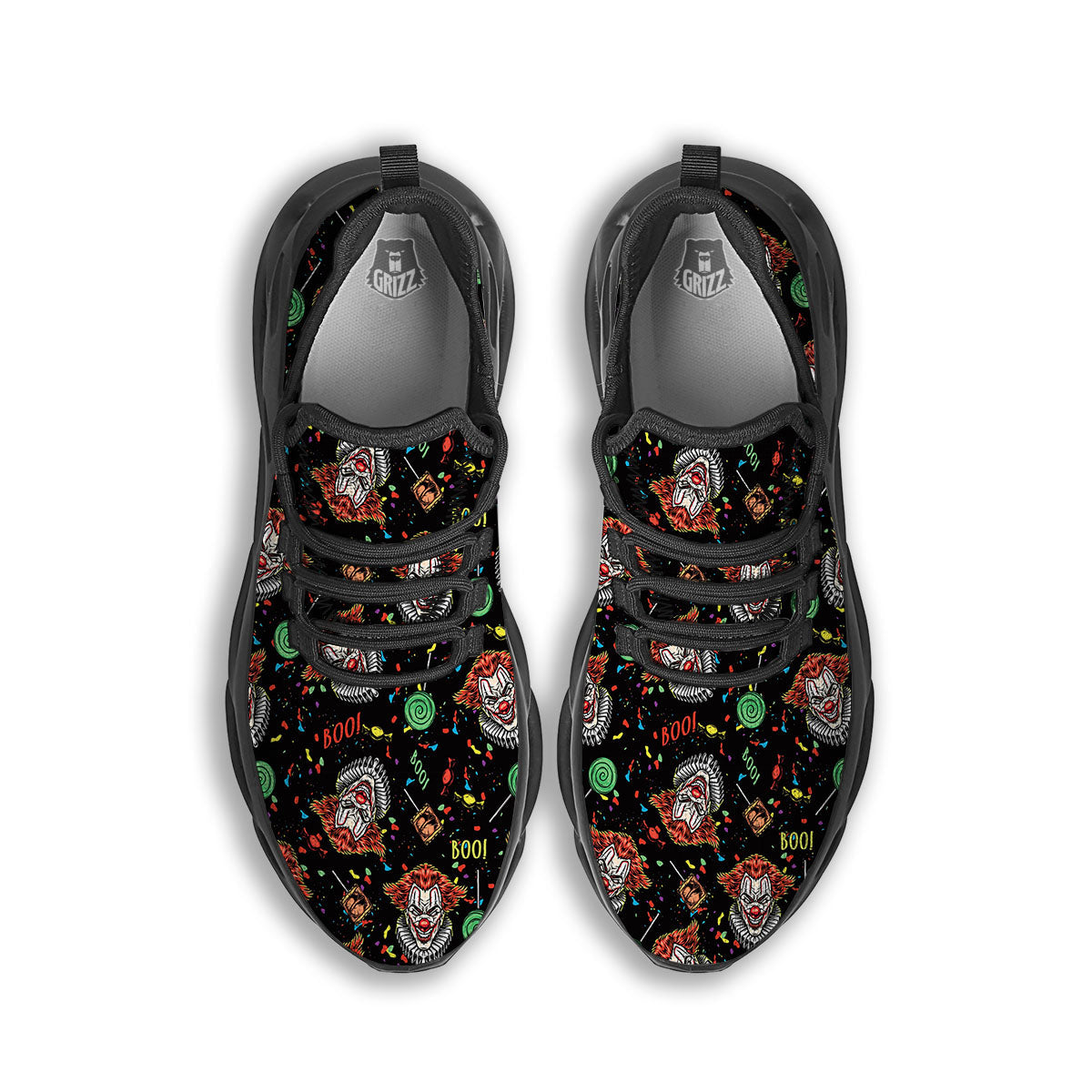 Scary Clown Halloween Print Pattern Black Running Shoes-grizzshop