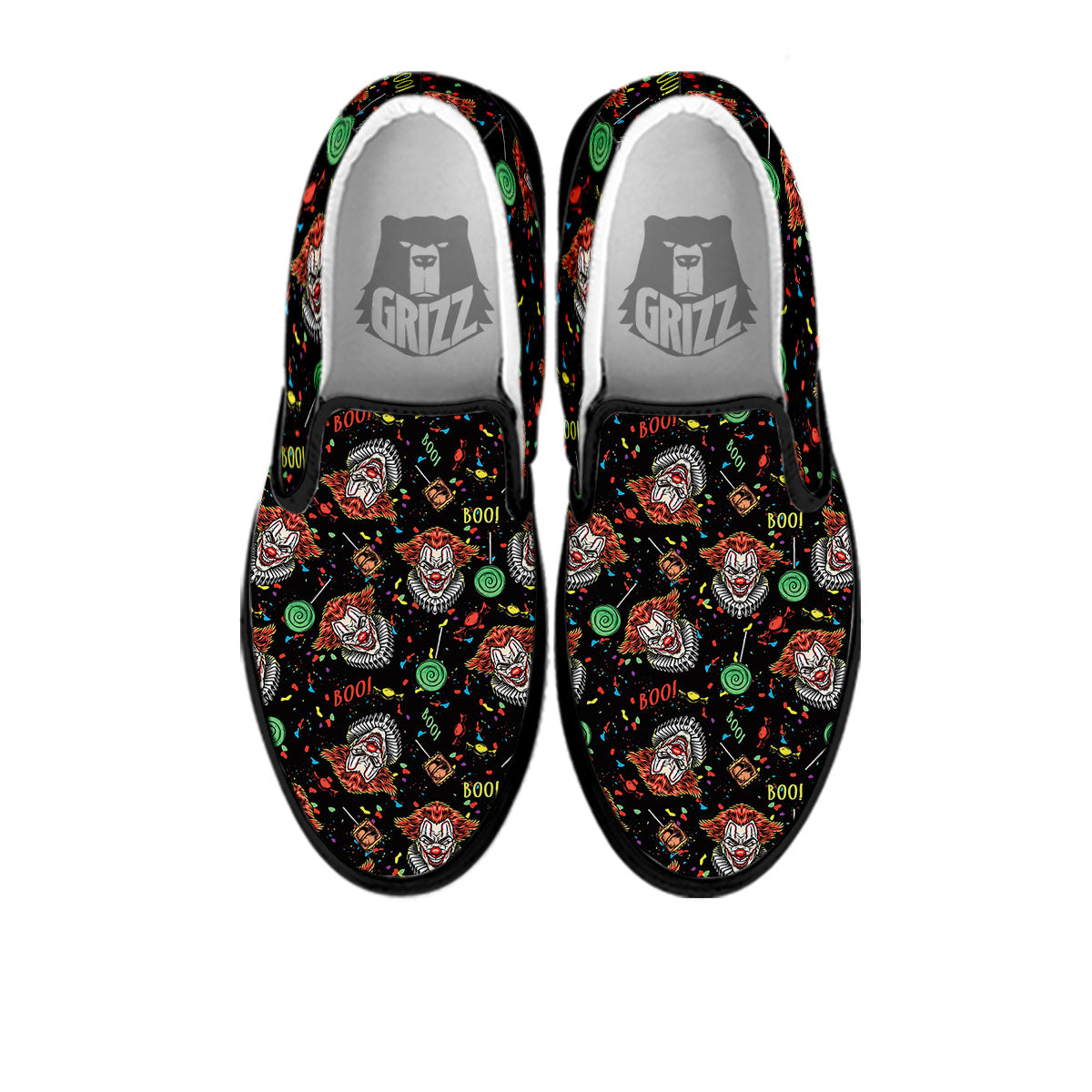 Scary Clown Halloween Print Pattern Black Slip On Shoes-grizzshop