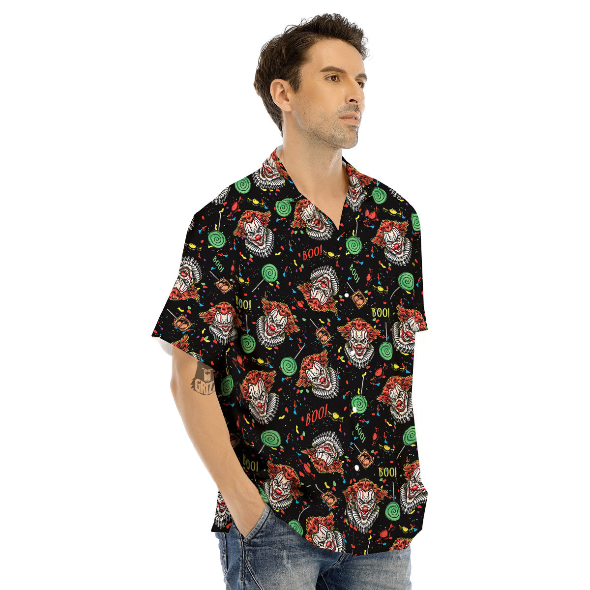 Scary Clown Halloween Print Pattern Men's Hawaiian Shirt-grizzshop