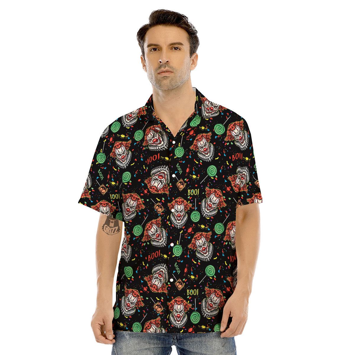 Scary Clown Halloween Print Pattern Men's Hawaiian Shirt-grizzshop