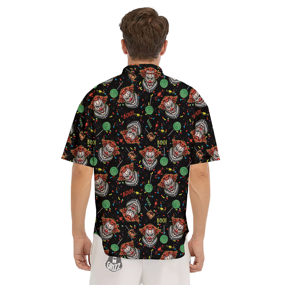 Scary Clown Halloween Print Pattern Men's Short Sleeve Shirts-grizzshop