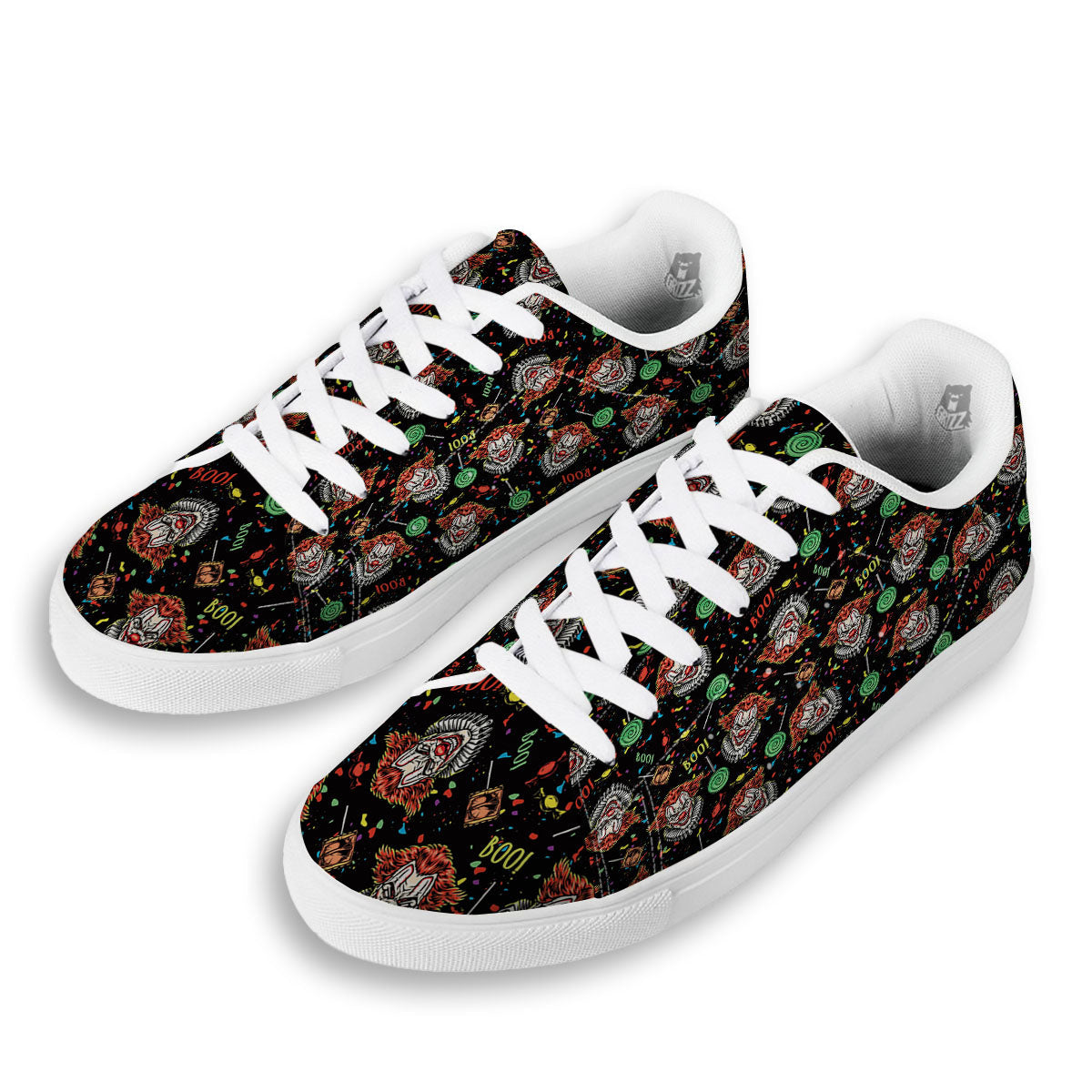 Scary Clown Halloween Print Pattern White Low Top Sneakers-grizzshop