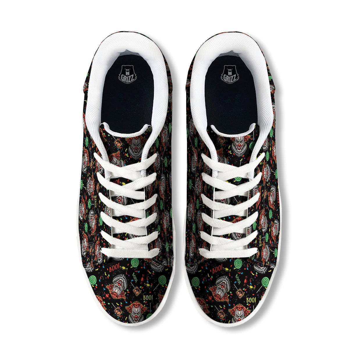 Scary Clown Halloween Print Pattern White Low Top Sneakers-grizzshop