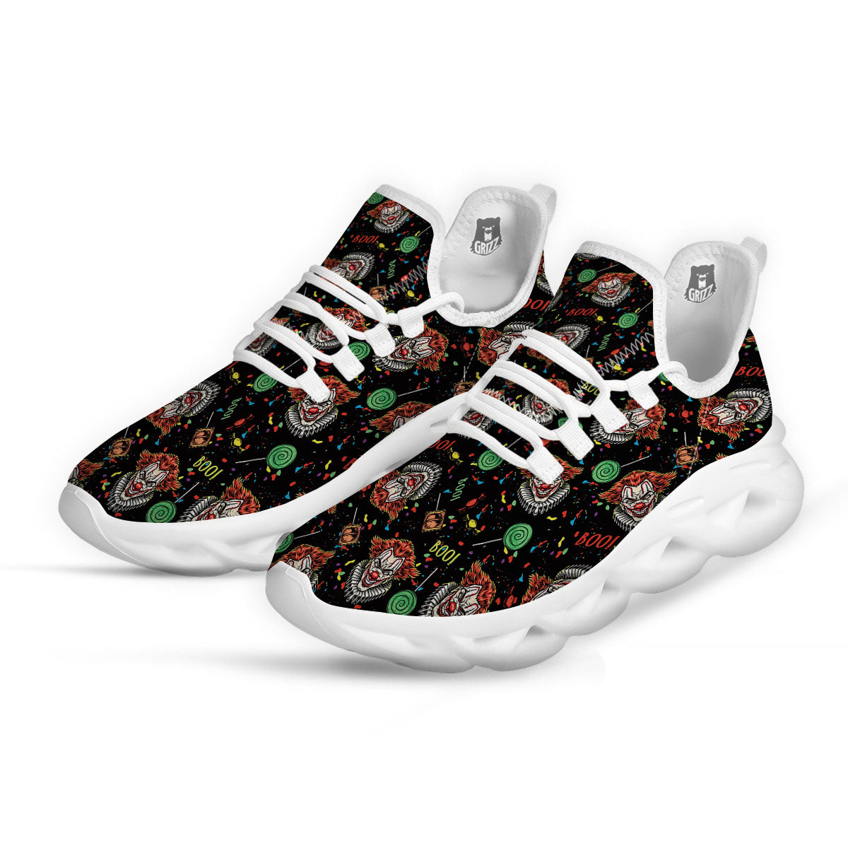 Scary Clown Halloween Print Pattern White Running Shoes-grizzshop